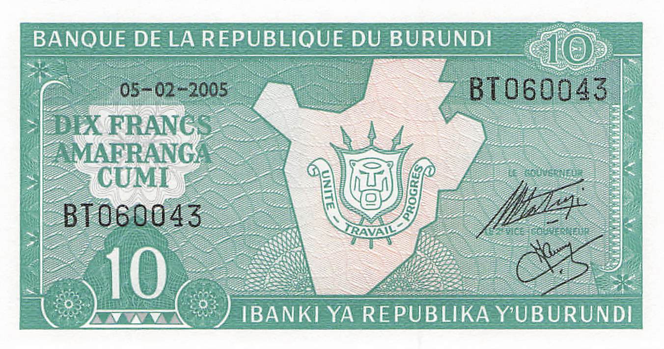 Burundi Banknote mit farbenreichen Motiven
